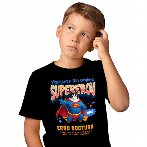 Tricou Femei, Barbati, Copii, Fata, Baiat, Unisex Personalizat Scottish Fold în Costum de Superman – Cadoul Perfect pentru Iubitorii de Pisici [1]