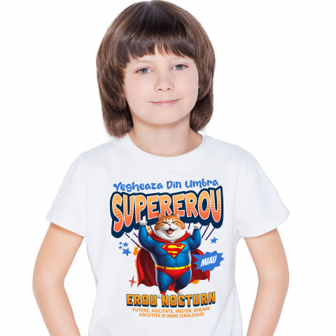 Tricou Femei, Barbati, Copii, Fata, Baiat, Unisex Personalizat Scottish Fold în Costum de Superman – Cadou Amuzant pentru Iubitorii de Pisici