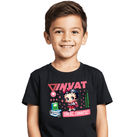 Tricou Copii cu  Scufita Rosie: Crestem în Lumea Povestilor 100% Bumbac, Negru, 12 Ani [1]