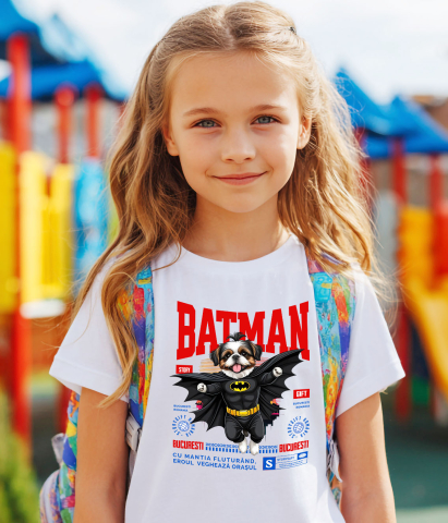 Tricou Femei, Barbati, Copii, Fata, Baiat, Unisex Personalizat Shih Tzu În Costum de Batman – Câine Supererou pentru Copii și Iubitorii de Animale [2]