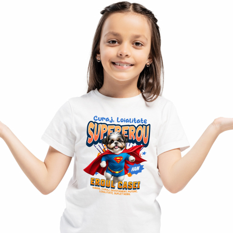 Tricouri - Tricou Femei, Barbati, Copii, Fata, Baiat, Unisex Personalizat Shih Tzu în Costum de Superman – Produse Personalizate pentru Copii și Familie