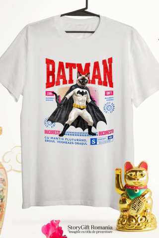 Tricou Femei, Barbati, Copii, Fata, Baiat, Unisex Personalizat Pisica Siamez în Costum de Batman – Supereroul Perfect pentru Iubitorii de Pisici și Copii [2]
