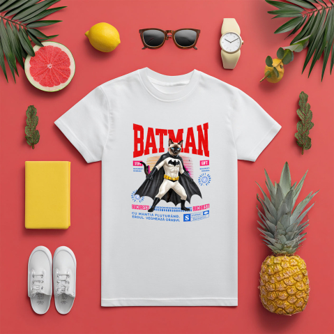 Tricou Femei, Barbati, Copii, Fata, Baiat, Unisex Personalizat Pisica Siamez în Costum de Batman – Supereroul Perfect pentru Iubitorii de Pisici și Copii [4]