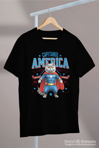 Tricou Femei, Barbati, Copii, Fata, Baiat, Unisex Personalizat Pisica Siameză în Costum de Captain America cu Pelerină - Cadou Personalizat pentru Copii și Iubitorii de Pisici [2]