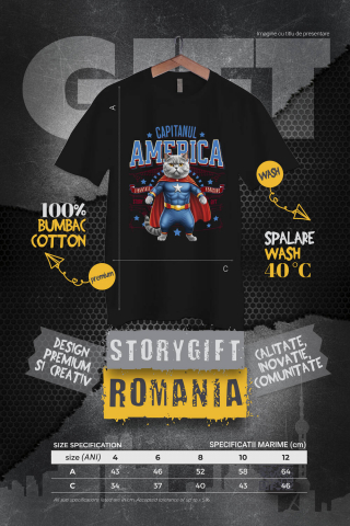 Tricou Femei, Barbati, Copii, Fata, Baiat, Unisex Personalizat Pisica Siameză în Costum de Captain America cu Pelerină - Cadou Personalizat pentru Copii și Iubitorii de Pisici [3]