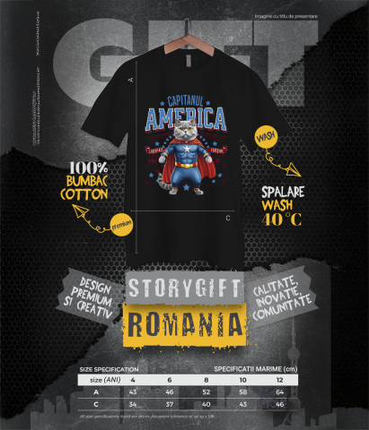 Tricou Femei, Barbati, Copii, Fata, Baiat, Unisex Personalizat Pisica Siameză în Costum de Captain America cu Pelerină - Cadou Personalizat pentru Copii și Iubitorii de Pisici [5]