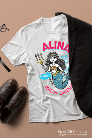 Tricou Femei, Barbati, Copii, Fata, Baiat, Unisex Personalizat Sirena de Mare Regina cu Trident – Cadou Personalizat pentru Copii și Familie [2]