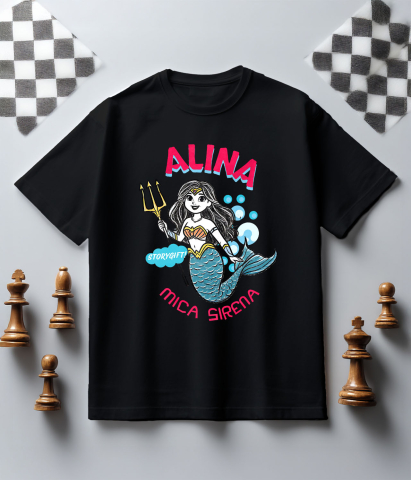 Tricou Femei, Barbati, Copii, Fata, Baiat, Unisex Personalizat Sirena de Mare Regina cu Trident – Cadou Personalizat pentru Copii și Familie [4]