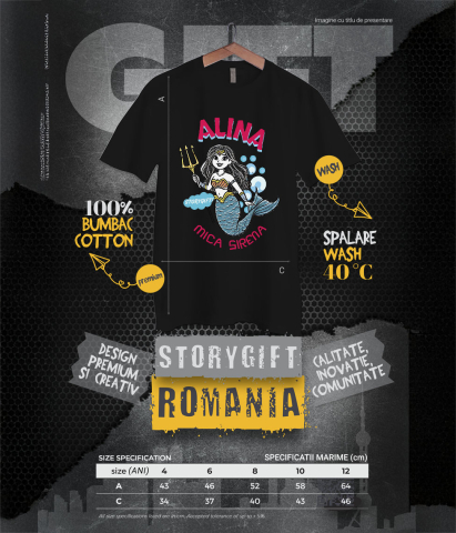 Tricou Femei, Barbati, Copii, Fata, Baiat, Unisex Personalizat Sirena de Mare Regina cu Trident – Cadou Personalizat pentru Copii și Familie [5]