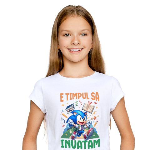 Tricou Copii cu Sonic: Începe-ți Aventura În Învățare Pe Viteza Maximă 100% Bumbac, Alb, 12 Ani [1]