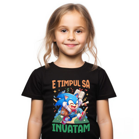 Tricou Copii cu Sonic si Magia Invatarei Vesel 100% Bumbac, Negru, 12 Ani [1]