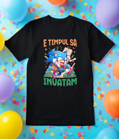 Tricou Copii cu Sonic si Magia Invatarei Vesel 100% Bumbac, Negru, 12 Ani [4]