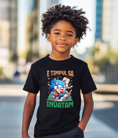 Tricou Copii cu Sonic si Magia Invatarei Vesel 100% Bumbac, Negru, 12 Ani [2]