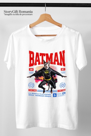 Tricou Femei, Barbati, Copii, Fata, Baiat, Unisex Personalizat Pisica Sphynx în Costum de Batman – Un Supererou Unic pentru Copii și Iubitorii de Animale [2]