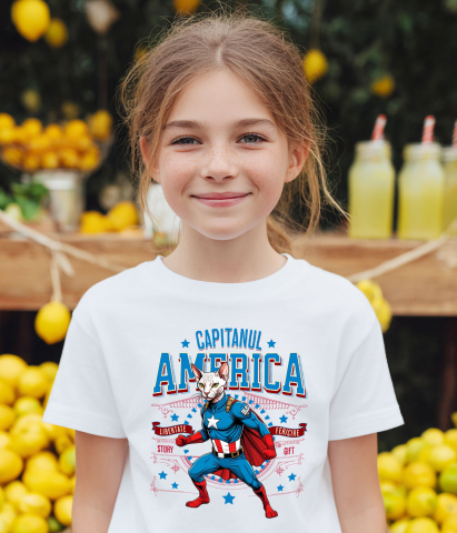 Tricou Femei, Barbati, Copii, Fata, Baiat, Unisex Personalizat Pisica Sphynx în Costum de Captain America cu Pelerină - Cadou Personalizat pentru Copii și Iubitorii de Pisici [2]