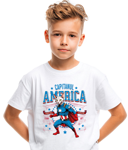 Tricou Femei, Barbati, Copii, Fata, Baiat, Unisex Personalizat Pisica Sphynx în Costum de Captain America cu Pelerină - Cadou Personalizat pentru Copii și Iubitorii de Pisici [3]