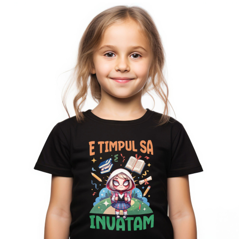 Educatie - Tricou Copii cu Spide-Gwen: Incepem Sa Invatam Cu Puterea Supereroilor 100% Bumbac, Negru, 10 Ani