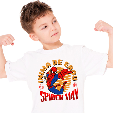 Desene Animate - Tricou Copii cu Spidere-Man - Calatoria Eroului cu Puteri de Paianjen 100% Bumbac, Alb, 12 Ani
