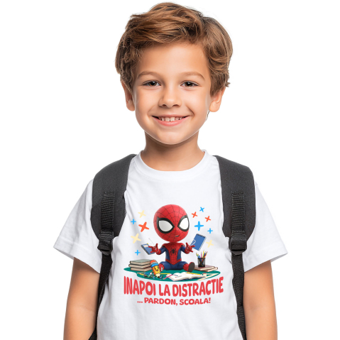 Educatie - Tricou Copii cu Spiderman – Inceput De Scoala Vesel 100% Bumbac, Alb, 12 Ani