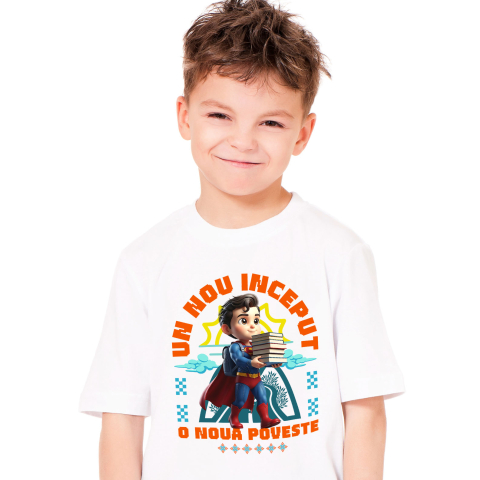 Educatie - Tricou Copii cu Spiderman – Primii Pași Spre Cunoaștere Cu Superputeri 100% Bumbac, Alb, 8 Ani