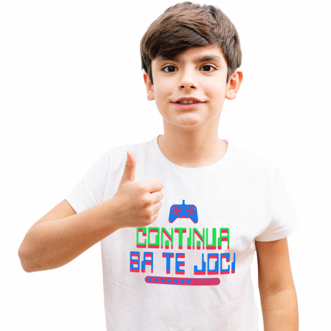 Tricou Femei, Barbati, Copii, Fata, Baiat, Unisex Personalizat Manetă PS cu Text „Continuă să te Joci” - Cadou Personalizat pentru Gamers și Iubitori ai Lumei Digitale [1]