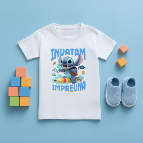 Tricou Copii cu Stitch – Aventuri Amuzante de Invatare 100% Bumbac, Alb, 12 Ani [4]