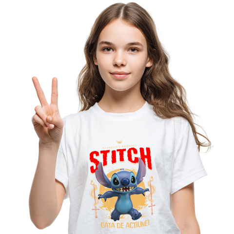 Desene Animate - Tricou Copii cu Stitch - Călătorie Plină de Zâmbete și Magie Disney 100% Bumbac, Alb, 12 Ani