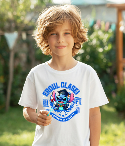 Tricou Copii cu Stitch – Distractie Si Invatatura 100% Bumbac, Alb, 10 Ani [3]