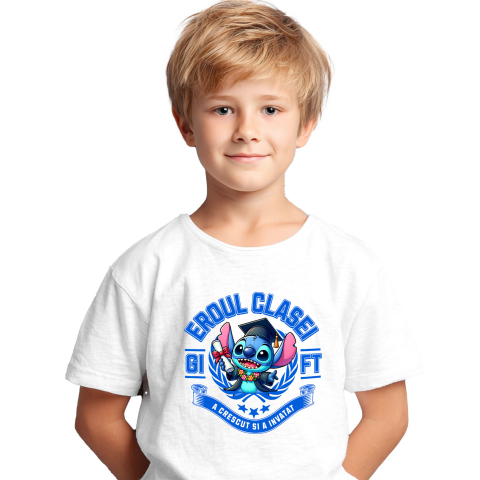 Tricou Copii cu Stitch – Distractie Si Invatatura 100% Bumbac, Alb, 10 Ani [1]