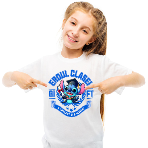 Educatie - Tricou Copii cu Stitch – Distractie Si Invatatura 100% Bumbac, Alb, 10 Ani