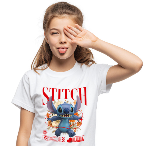 Tricouri - Tricou Copii cu Stitch: Flori Magice din Universul Disney 100% Bumbac, Alb, 10 Ani