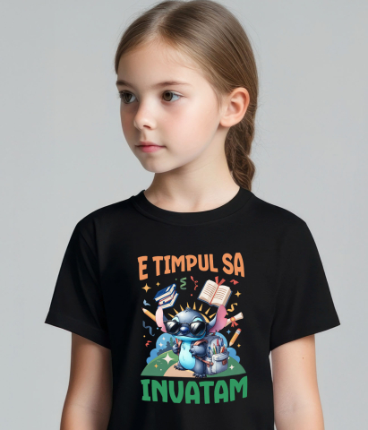 Tricou Copii cu Stitch: Învățătura Plină De Aventură și Zâmbete 100% Bumbac, Negru, 10 Ani [2]