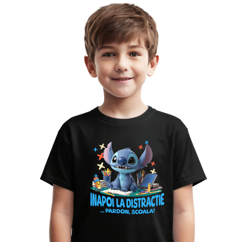 Educatie - Tricou Copii cu Stitch – Joaca Si Aventuri Amuzante 100% Bumbac, Negru, 12 Ani
