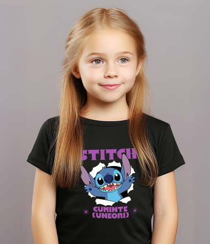 Tricou Copii cu Stitch si Momentele Grele 100% Bumbac, Negru, 12 Ani [2]