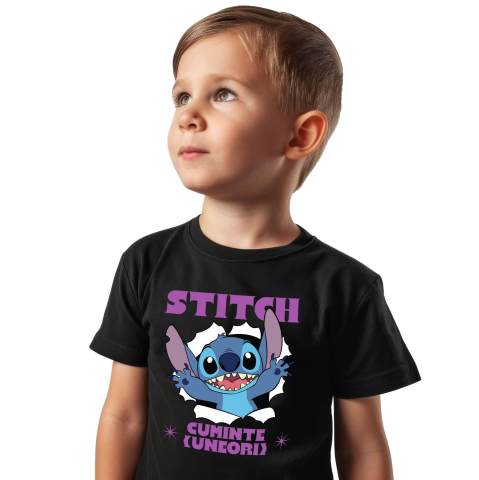 Tricou Copii cu Stitch si Momentele Grele 100% Bumbac, Negru, 12 Ani [1]