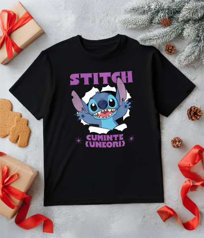 Tricou Copii cu Stitch si Momentele Grele 100% Bumbac, Negru, 12 Ani [4]
