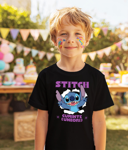 Tricou Copii cu Stitch si Momentele Grele 100% Bumbac, Negru, 12 Ani [3]