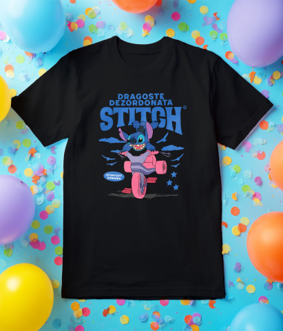 Tricou Copii cu Stitch si Plimbarea Vesela 100% Bumbac, Negru, 10 Ani [4]