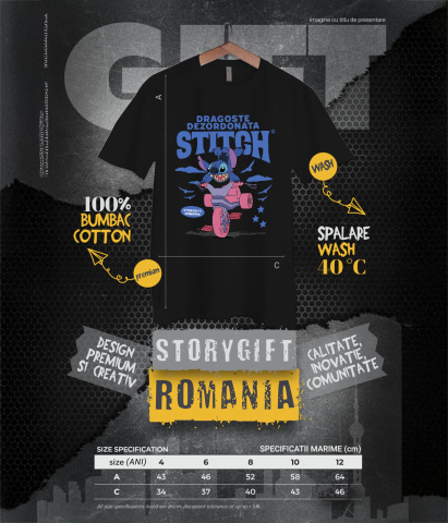 Tricou Copii cu Stitch si Plimbarea Vesela 100% Bumbac, Negru, 10 Ani [5]