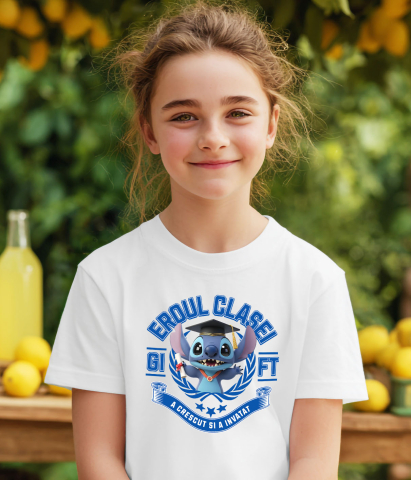 Tricou Copii cu Stitch: Zambete Si Curaj La Scoala 100% Bumbac, Alb, 10 Ani [2]