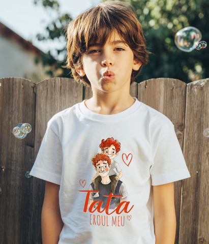 Tricou Femei, Barbati, Copii, Fata, Baiat, Unisex Personalizat Tata și Copil Pe Umeri „Tata Eroul Meu” – Cadou Personalizat Familie și Copilărie [2]