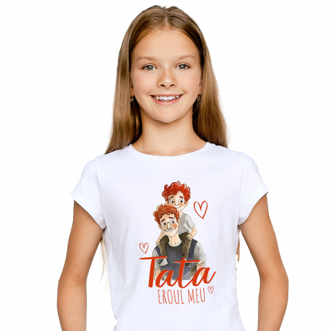 Tricou Femei, Barbati, Copii, Fata, Baiat, Unisex Personalizat Tata și Copil Pe Umeri „Tata Eroul Meu” – Cadou Personalizat Familie și Copilărie [1]