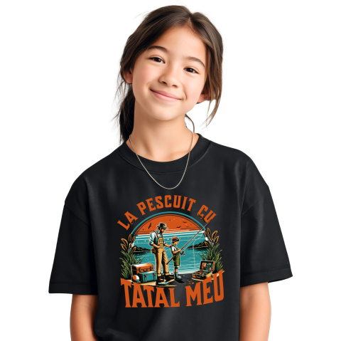 Tricou Femei, Barbati, Copii, Fata, Baiat, Unisex Personalizat "Pescuit cu Tata la Baltă – Momente de Neuitat în Natură"