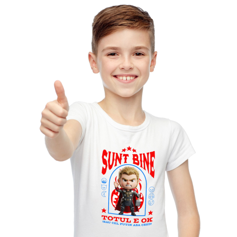 Amuzante - Tricou Copii cu Thor, Ok, Sarcastic, Nervos, Iritat 100% Bumbac, Alb, 12 Ani