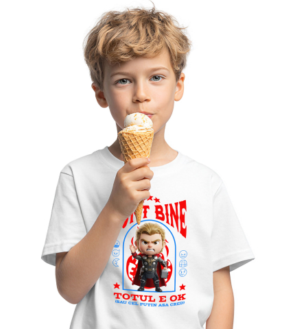 Tricou Copii cu Thor, Ok, Sarcastic, Nervos, Iritat 100% Bumbac, Alb, 12 Ani [2]