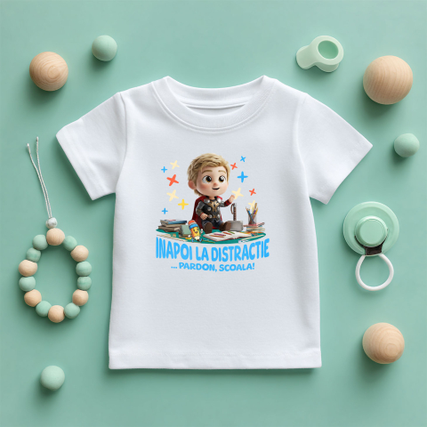 Tricou Copii cu Thor – Scoala Devine Distractie 100% Bumbac, Alb, 8 Ani [4]