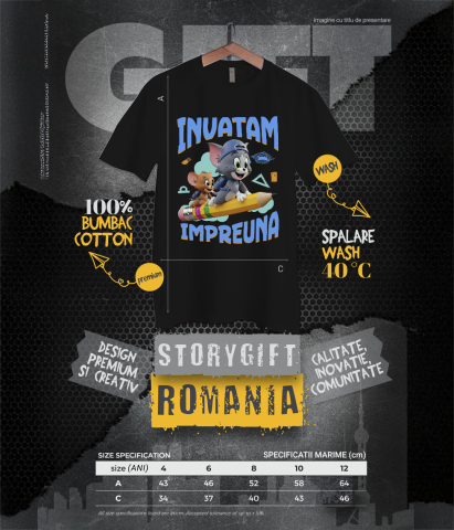 Tricou Copii cu Tom and Jerry – Invata prin Joaca 100% Bumbac, Negru, 10 Ani [5]