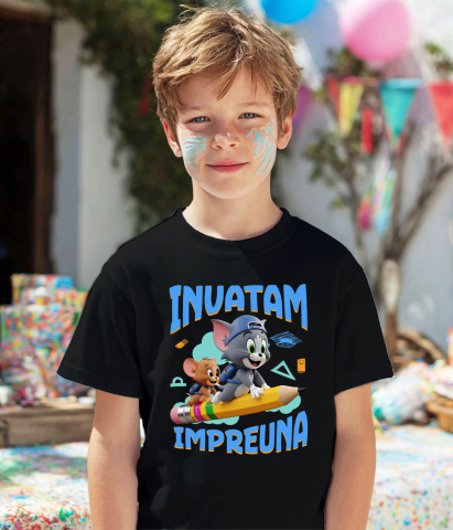 Tricou Copii cu Tom and Jerry – Invata prin Joaca 100% Bumbac, Negru, 10 Ani [2]