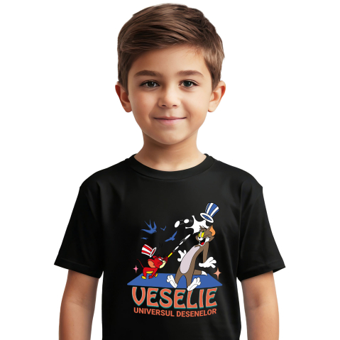 Tricouri - Tricou Copii cu Tom and Jerry - Razboiul pisicii si soarecului 100% Bumbac, Negru, 10 Ani