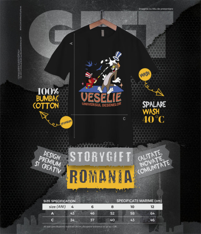 Tricou Copii cu Tom and Jerry - Razboiul pisicii si soarecului 100% Bumbac, Negru, 10 Ani [5]